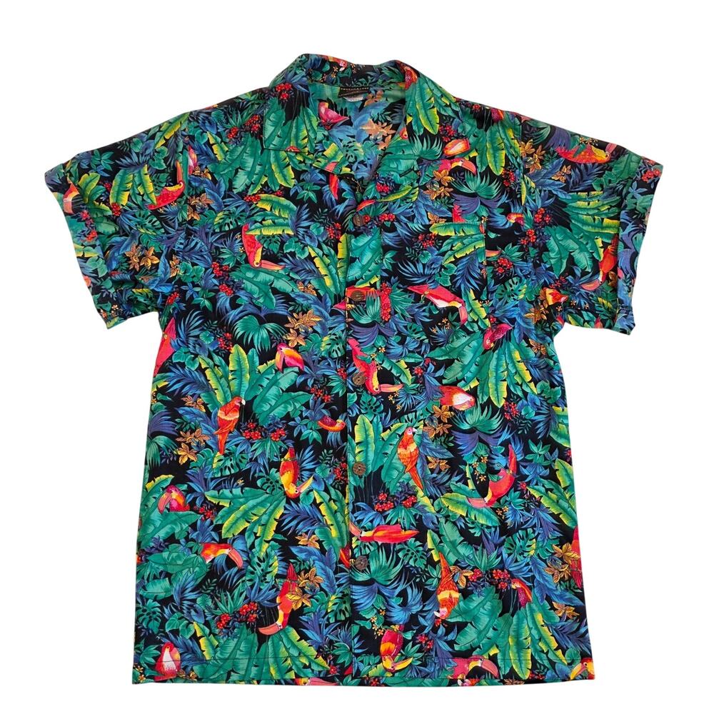 VTG Toucan Print Hawaiian Button Up Shirt Toucan Dance Small